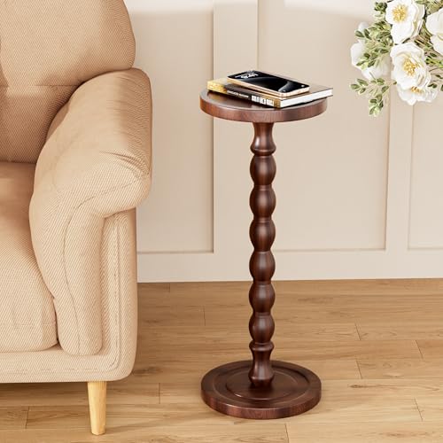 2 Pack Rubber Wood Round Side Table, Solid Wood Small Drink Table for Small Spaces, Modern Accent Tables, End Tables for Living Room, Bedroom and Office (Dark Walnut, 9.4 Inch) - color: Dark Walnut - 2 Pack