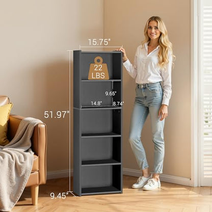 ZENY 5-Tier Shelf Bookcase, Freestanding Wood Storage Display Open Bookshelf for Home Office (Black) - color: Black