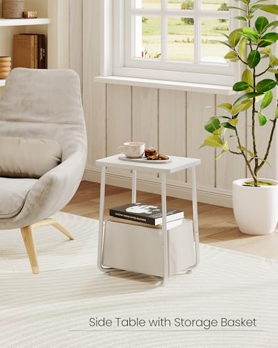 CHOEZON Nursery Side Table with Removable Fabric Basket, Small Side Table for Small Spaces, Nursery Nightstand for Couch, Bedroom, Living Room, White TBZ13WB - color: White