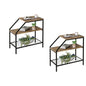 Wolawu End Table 3 Tiers 2pcs Wood Nightstand with Storage Ladder Shelf,Industrial Sofa Side Table for Small Space, Modern Trapezoid Plant Stand in Living Room Bedroom,Gold Metal Frame - color: Brown