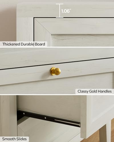 Large Nightstand Set of 2 with 3 Drawers, Farmhouse Bedside End Table with Charging Station, Modern Wood Night Stand for Sofa, Bedroom, Antique White - color: Antique White, size: 2 PCS (3 Drawers)