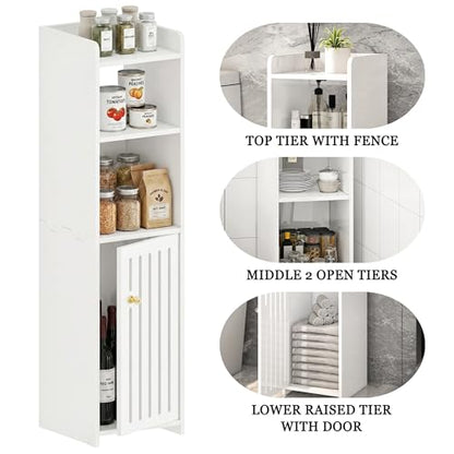 4-Tier Narrow Bathroom Cabinet, 7.9" W X 31.5" H | White PVC Material, Rack, Holder, Fits Small Spaces, for Toilet Side, Laundry Room, Kitchen, Easy Assembly - size: 7.9"D x 7.9"W x 31.5"H