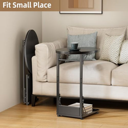 Elbourn Folding Side Table End Couch Tables, C-Shaped End Table for Living Room, Small End Table for Bedroom, Coffee Table (Black) - size: Black
