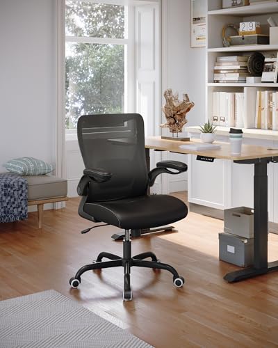 MUXX.STIL Office Chair, PU Leather Ergonomic Desk Chair with Adjustable Lumbar Support and Flip up Armrest, Breathable Mesh Computer Chair for Home Office, Black - color: Nori Black (Pu Leather Seat)