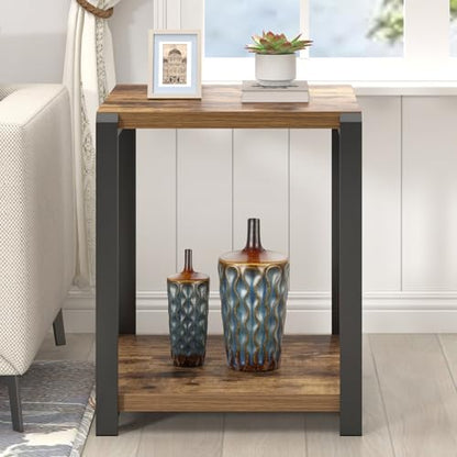 EXCEFUR End Table with Storage Shelf, Modern Side Table for Living Room, Wood and Metal Bedside Table Nightstand, Rustic Brown - color: Rustic Brown