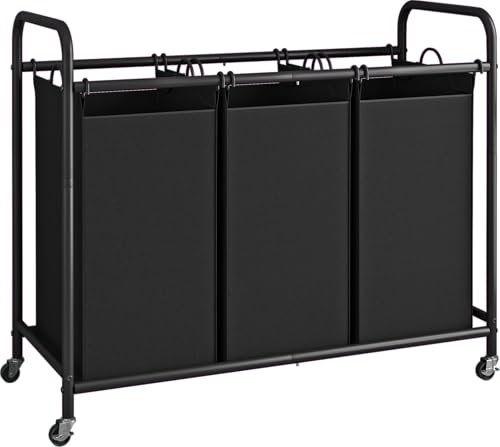 LINZINAR 3 Section Laundry Hamper, Black Laundry Basket 135L Laundry Sorter | Laundry Room Organization with Heavy Duty Rolling Lockable Wheels and Removable Bag, Bedroom Laundry Cart for Clothes Storage - size: 3 Bags Black