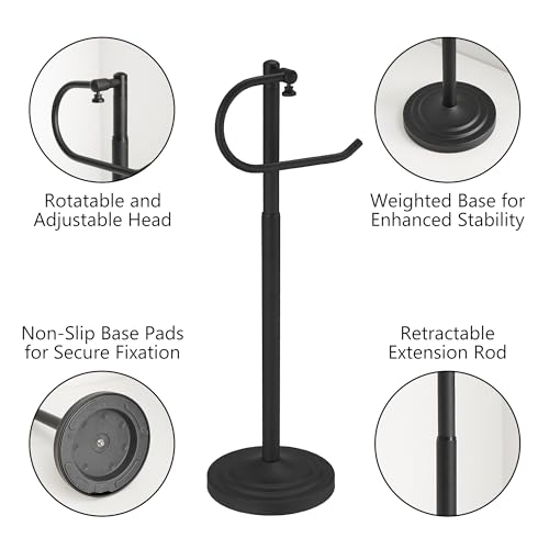 RFOUO Hand Towel Holder Stand, Towel Racks for Bathroom, Matte Black | Stainless Steel, Adjustable 16.5-26 Inch,Heavy base,Space Saving Standing Towel Rack For Bathroom Kitchen Vanity Countertops - color: Matte Black