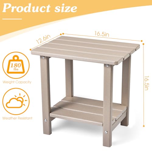 Apolimi Adirondack Outdoor Side Table, 2-Tier Sturdy Patio End Table Weather Resistant, 16.5" Solid Side Table for Patio, Pool, Porch(Grayish Brown) - color: Grayish Brown