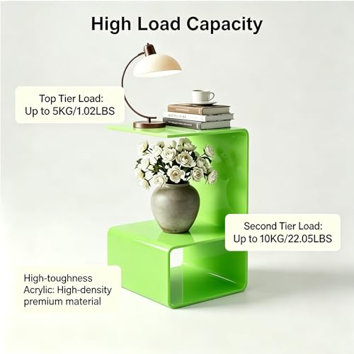 Acrylic End Table, 21.6" H C-Shaped End Table, Side Table for Living Room, Bedside Table for Bedroom, Acrylic Clear C Side Table (Green) - color: Green