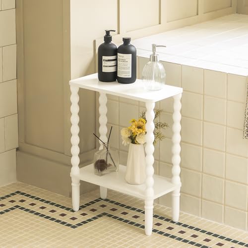 Fultyle Narrow Side Table, Small End Table with 2-Tier Storage, Small Bedside Table Slim Nightstand for Narrow Spaces, Living Room, Bedroom (White) - color: White