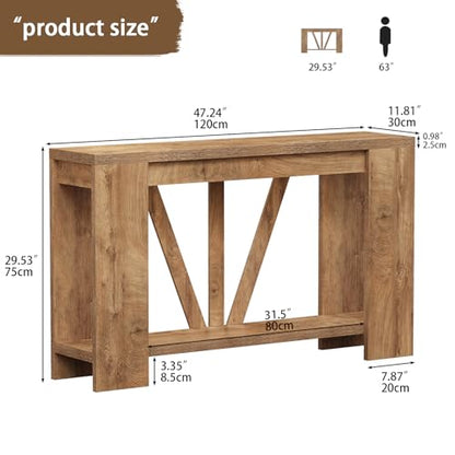 Console Table for Entryway, 47 Inches Narrow Sofa Table Behind The Couch, Farmhouse Wood Entry Table with Storage Shelves for Hallway Foyer Living Room, Rustic Wood Grain