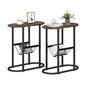 Tangkula Oval Narrow Side Table, 2-Tier End Table w/Mesh Magazine Rack, Steel Frame, Industrial Nightstand, Compact Sofa Bedside Table for Living Room Bedroom, Rustic Brown & Black - color: Rustic Brown & Black