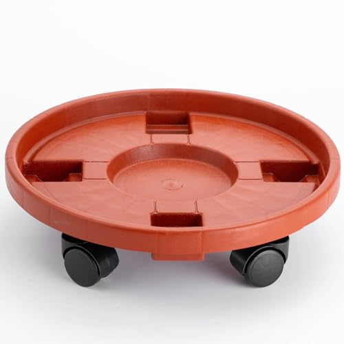 Doseno Rolling Plant Stand, Plant Caddy with Wheels, 13 in, 1 Pack, Brown | Round heavy-duty plastic rolling dolly supports 200 lb; 360° casters move pots across patio or lawn for indoor/outdoor use. - color: 1 Pack-Brown