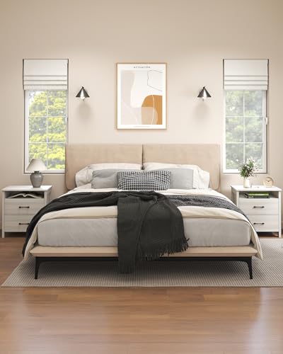 Farmhouse Nightstand Set of 2, Rustic Nightstand with 2 Drawers, Wood End Table with Open Shelf, Side Table for Bedroom, Light Gray - color: Light Gray, size: 2 Pieces