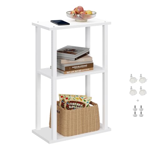 TUTOTAK Small Side Table, Narrow End Table with Wheels, Bedside Table | for Living Room or Bedroom, White TB01BW061 - color: White, size: 1 PC, style: Ordinary