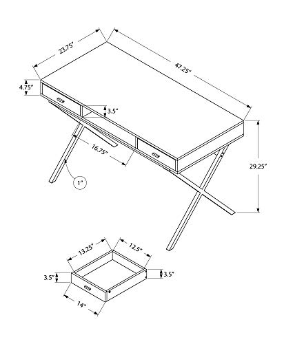 Monarch Specialties Computer Desk - Writing Desk with Drawers and Open Shelf - Metal Sturdy Legs - 48" L (Black/Chrome Legs)