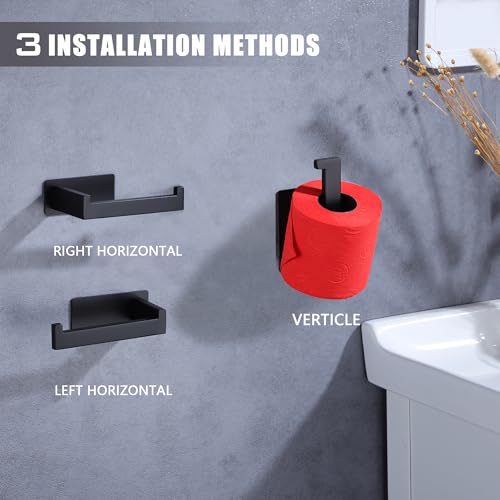 LANC Self-Adhesive Toilet Paper Holder, Matte Black Toilet Tissue Holder Wall Mounted for Bathroom Kitchen, Stick On Paper Roll Holder with No Drilling Rustproof Stainless Steel, A8307MB - color: Matte Black, size: Right Hand(Adhesive)