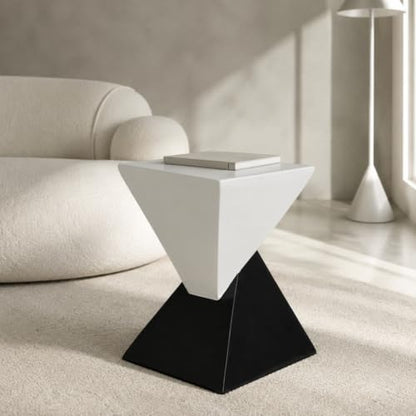 Black & White Hourglass Accent Side Table, Modern Sculptural Indoor & Outdoor End Table Geometric Square Patio Side Table for Living Room Garden Backyard Nightstand - color: 1pcs-black White