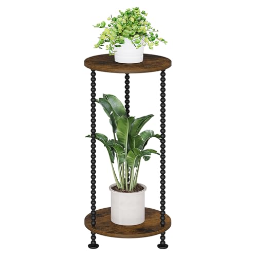 YINMIT Plant Stand Indoor, 2 Tier Small Plant Stand, Plant Stands with Metal Spindle Poles, Corner Flower Pot Stand, Plant Tables Indoor, Planter Pot Holder for Balcony Garden Patio Living Room - color: Brown, size: 23.2 In