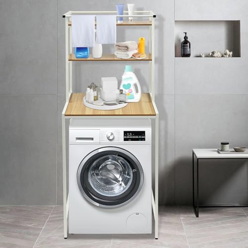 Over Washer and Dryer Shelves,Dryer Storage Shelf,3 Tiers Laundry Room Storage and Organizer Standing Shelf,Height Adjustable Laundry Room Shelves, Load-Bearing Capacity 22lbs (Log) - color: Log