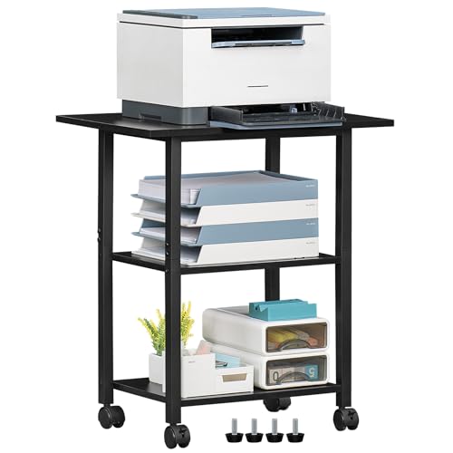 Lerliuo 3-Tier Printer Stand, Industrial Rolling Printer Table with Storage | Black Mobile Printer Cart Holder for Home Office, Lockable Wheels, Open Storage Shelf, Metal frame - color: Black, size: 3-Tier