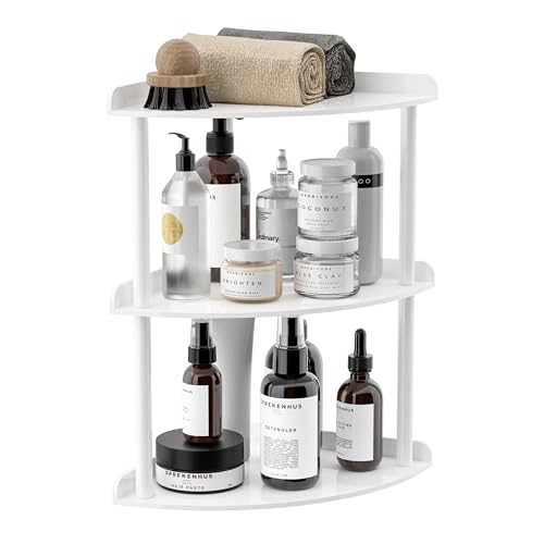 Sezanrpt 3 Tier Acrylic Corner Shelf Organizer Storage 9.5x9.5x15.7 Inch, White Countertop Corner Shelf for Bathroom, Kitchen, Bedroom, Office, Study Room - color: White, size: 9.4x9.4x15.7 Inch