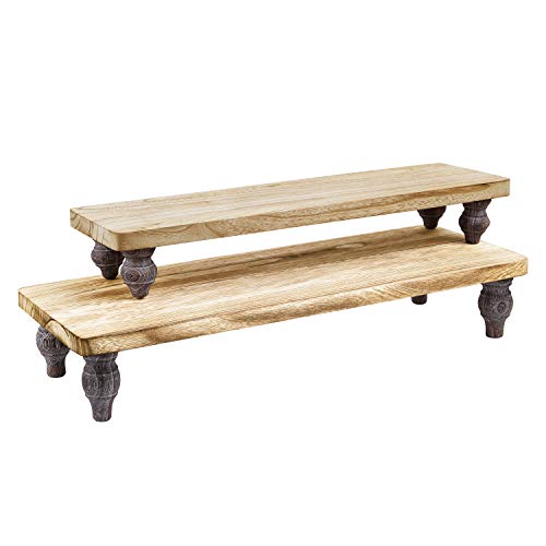 Ikee Design 2 Pcs Set Wooden Display Riser, Wood Cupcake Dessert Display Riser, Countertop Dessert Serving Stand, Cake Riser Stands - color: Oak