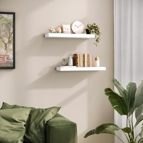 Ballucci Floating Shelves, 24" Wood Wall Shelf Set of 2, with Invisible Brackets for Bathroom, Living Room, Bedroom, Kitchen, Nursery, 6" Deep, White - color: White, size: 23.6 inches