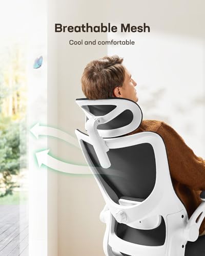 Marsail Ergonomic Office Chair: Office Desk Chair with High Back Mesh and Adjustable Lumbar Support Rolling Work Swivel Task Chairs with Wheel 3D Armrests and Headrest - color: Black & White