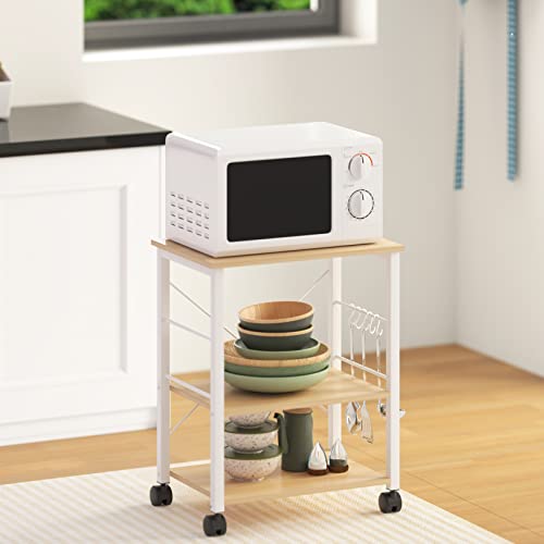 sogesfurniture 3-Tier Kitchen Baker's Rack Utility Shelf Microwave Oven Stand Storage Cart Workstation Shelf 3-Tier Kitchen Utility Cart on Wheels with Storage, Maple - color: Maple