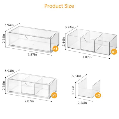 PAVSTINE Medicine Cabinet Organizer 3 Pack, Plastic Stackable Storage with 2 Drawers, Bathroom Mirror Cabinet Organizer with Removable Dividers for Wall Cabinet, Vanity, Countertop, Clear - size: 3-Tier