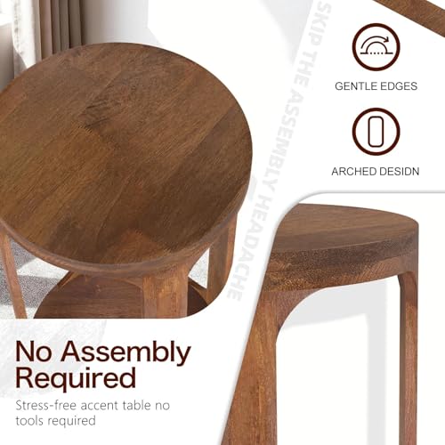 Wooden Drink Table, Pedestal Round End Table, Walnut Brown Nightstand Accent Tables, Small Side Tables for Living Room Plant Stand, Bedroom, 12" x 24" - color: Walnut Brown, size: Round, style: 1-Tier