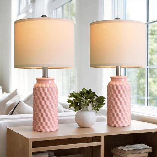 USumkky 20.5" Pink Table Lamps Set of 2,Modern Farmhouse Bedside Lamps - Ceramic Nightstand Lamps for Bedroom,Boho Living Room End Tables,Small Office Desk Lamp - color: 20.5" Pink-2 Pack