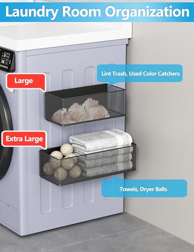 Buyyyit Magnetic Laundry Organizer Room Organization Dryer Ball Holder Basket Storage Shelves Hanger Rack (Black)