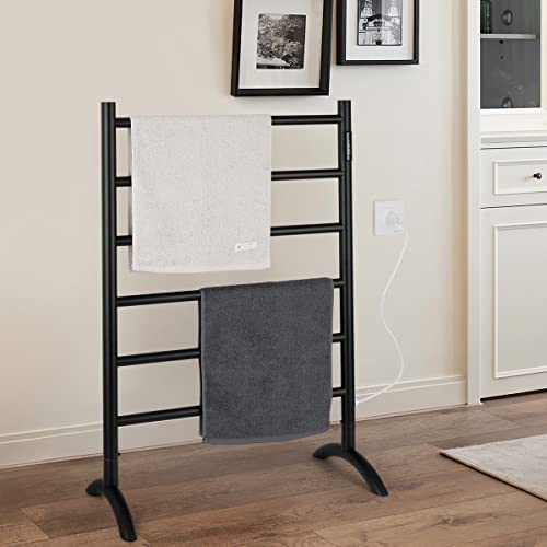 Freestanding Towel Warmer 6 Bars Plug-in Option 3 Working Modes Black Stainless Steel 24" W 34" H - color: Matte Black