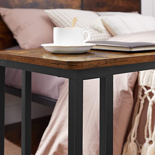 VASAGLE End Table, C Shaped TV Tray with Metal Frame Rolling Casters, Industrial Side Table for Living Room Bedroom, 19.7 x 13.8 x 23.6 Inches, Rustic Brown and Black - color: Rustic Brown + Black, size: 19.7"W x 21.7"H, style: With Wheels