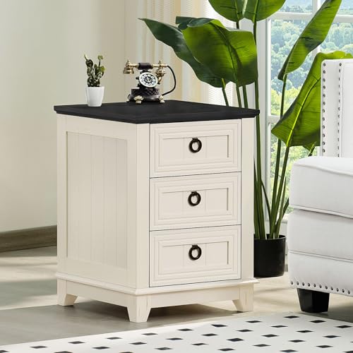 Joaxswe 18" Farmhouse Night Stand with 3 Drawers, Wood End Table Dresser for Bedroom, White Nightstand, Bed Side Table with Metal Handle, Bedside Cabinet for Bedroom Living Room, Closet - color: White Set 1, size: 3 Drawers