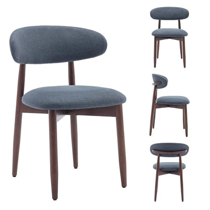 COLAMY Mid-Century Modern Wooden Dining Chair Set of 4, Indoor Upholstered Kitchen Chairs with 2.6" Cozy Padded Seat, Walnut Finish Side Dining Chair, [Blue] - color: Blue, size: 4 Chairs