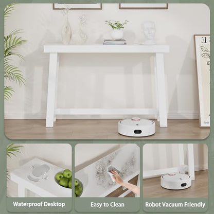 47-Inch Narrow Console Table, Entryway Sofa Table for Hallway,White | 100% Natural Bamboo slim profile, reinforced angled frame versatile wall-side placement - color: White, style: Classic