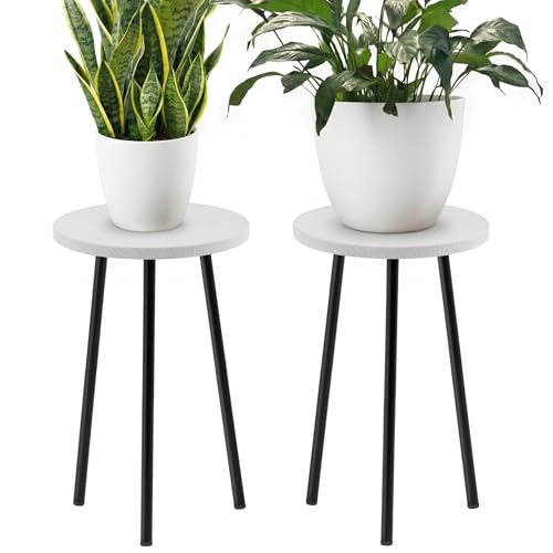 Plant Stand Indoor 2 Pack: 20 Inch Tall Indoor Plant Stand -Plant Table | Mid Century Modern Decor - Small Round Plant Table for Indoor - Indoor Plant Stand for Patio Living Room Bathroom Office - color: White, size: 20"&20"