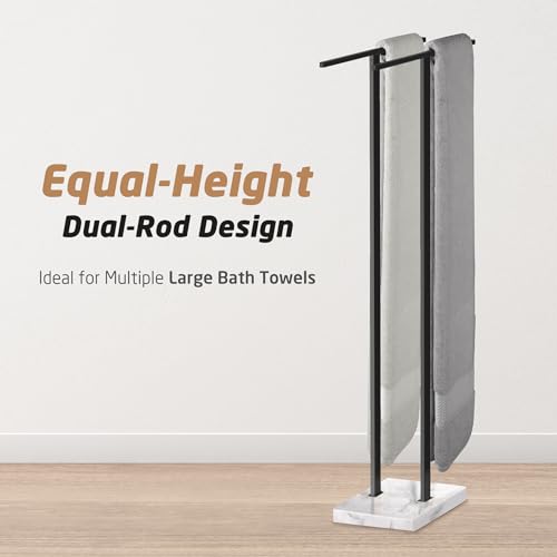 KES Standing Towel Rack, 37", Marble Base, 304 Stainless Steel, Matte Black | Equal-Height, Fits Large Bath Towels, 8.23 Lbs Weighted Marble Base, T-Shaped 18/8 Stainless Steel Rust Resistant, Bathroom - color: White Marble & Black Bar, size: 37" H (Equal