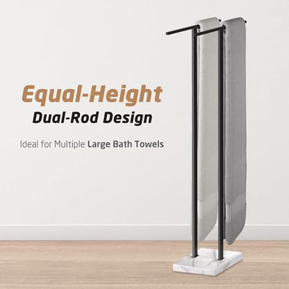 KES Standing Towel Rack, 37", Marble Base, 304 Stainless Steel, Matte Black | Equal-Height, Fits Large Bath Towels, 8.23 Lbs Weighted Marble Base, T-Shaped 18/8 Stainless Steel Rust Resistant, Bathroom - color: White Marble & Black Bar, size: 37" H (Equal