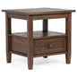 SIMPLIHOME Warm Shaker End Table - 20" Wide x 20" High Solid Wood Side Table in Distressed Charcoal Brown, Transitional Accent Table for Living Room with Drawer, Open Shelf and Square Tapered Legs - color: Distressed Charcoal Brown, size: 20 inch, style: