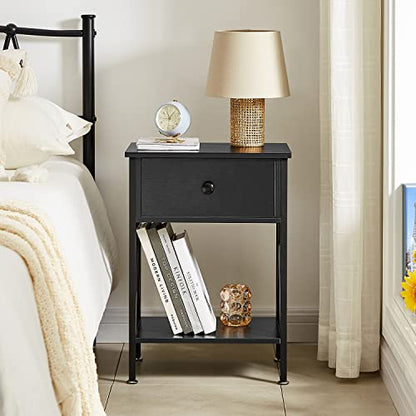 VECELO End Tables, Modern Nightstand with Drawer & Shelf, Night Stand for Bedroom Living Room ,Industrial Metal Frame - color: Black, size: End Table