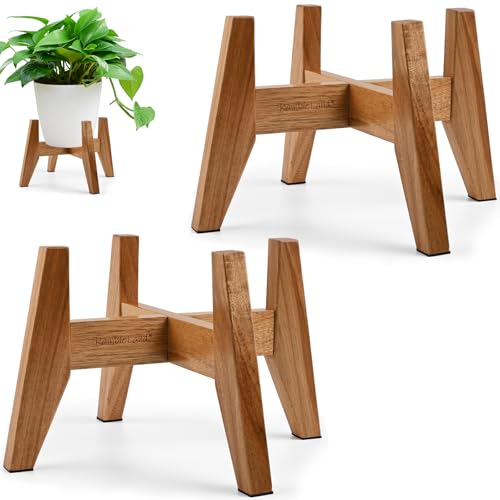 RAINBLELAND Wood Plant Stand Indoor (Set of 2) – 7 Inch Acacia Wood Plant Holder Stand for Pots, Small Mid Century Modern Planter Stand, 6 Inch Height Elevated Wooden Plant Stand (Stand Only) - color: 7" acacia wood