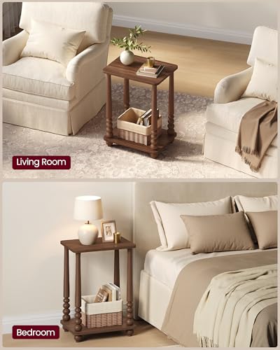 VASAGLE Mariel Collection - Side Table, Accent Nightstand for Small Spaces, Rectangular End Table with Shelf, Solid Wood Legs, Mid-Century Modern, Living Room Bedroom, Chestnut Walnut ULET294KX01S - color: Chestnut Walnut