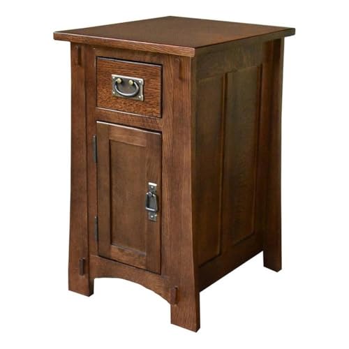 Pemberly Row Mission Tapered Leg Narrow Nightstand, Solid Quarter Sawn Oak, Michael's Cherry Finish, 1 Drawer, 1 Cabinet Door with Shelf, Hand Rubbed Walnut Stain, Compact Bedroom Side Table Storage - color: Michael's Cherry