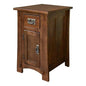 Pemberly Row Mission Tapered Leg Narrow Nightstand, Solid Quarter Sawn Oak, Michael's Cherry Finish, 1 Drawer, 1 Cabinet Door with Shelf, Hand Rubbed Walnut Stain, Compact Bedroom Side Table Storage - color: Michael's Cherry