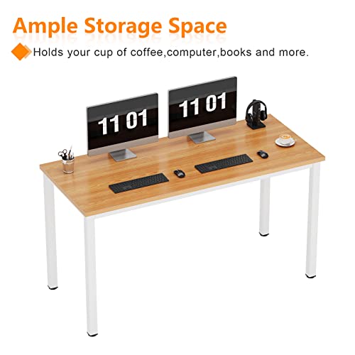 Need 55 Inch Large Computer Desk - Modern Simple Style Home Office Gaming Desk, Basic Writing Table for Study Student, White Metal Frame, Teak - color: Teak & White, size: 55 inches