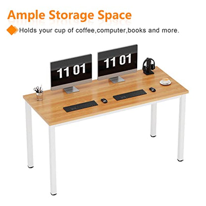 Need 55 Inch Large Computer Desk - Modern Simple Style Home Office Gaming Desk, Basic Writing Table for Study Student, White Metal Frame, Teak - color: Teak & White, size: 55 inches